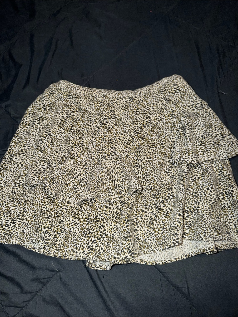 Japna Mini Tiered Leopard Print Skirt - Black, White & Tan